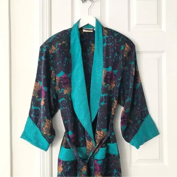 Victoria's Secret Vintage Gold Label Long Robe Tassel Tie Jacquard Trim Medium - Picture 2 of 13